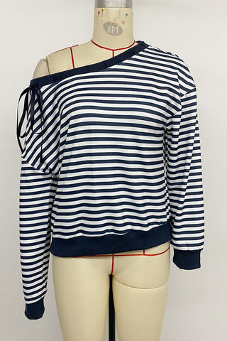 Off-Shoulder Striped Sweatshirt