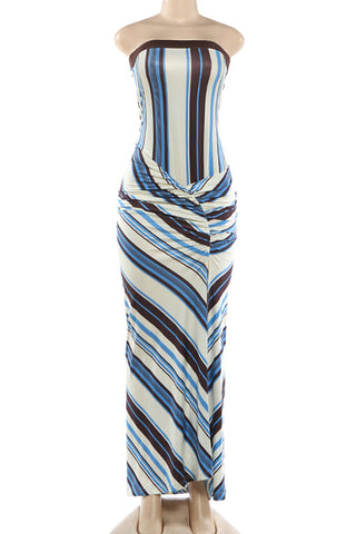 Strapless Striped Maxi Dress