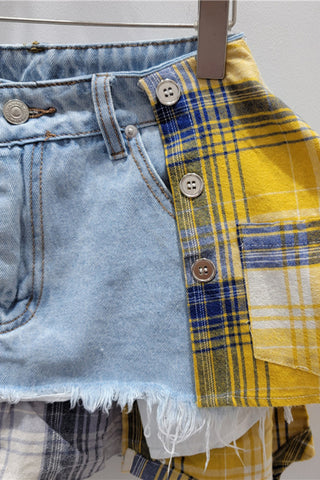 Patchwork Denim Mini Skirt