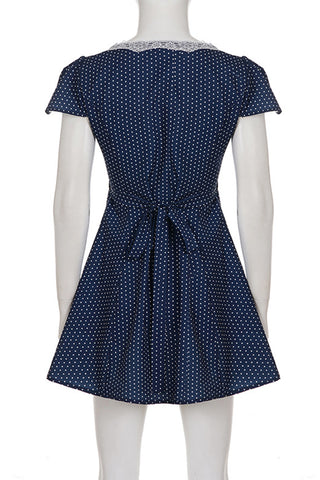 Lace-Trimmed Polka Dot Casual Dress