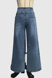 Button-Front Wide Leg Denim Pants