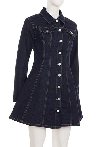 Button-Front Casual Denim Dress