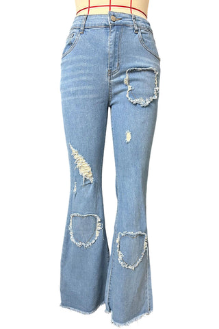 Distressed Heart Flare Jeans