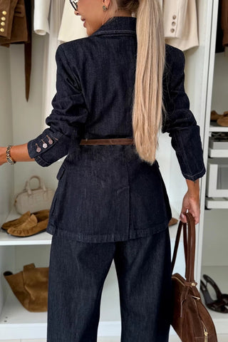 Double-Breasted Denim Pants Set