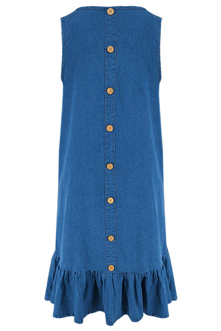 Button-Back Denim Dress