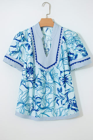 Floral Patterned Blouse with V-Neck