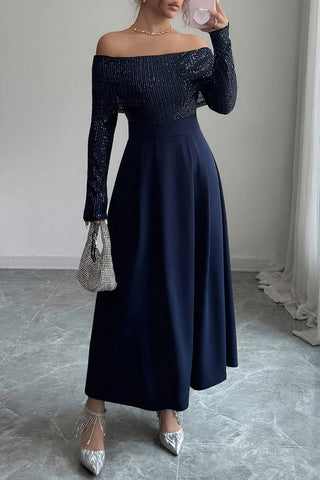 Off-Shoulder A-Line Midi Dress