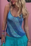 Sequin Mesh Halter Tank Top
