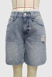 Distressed High-Waist Denim Shorts