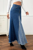 Button-Front Maxi Denim Skirt