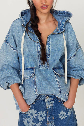 Oversized Pullover Denim Hoodie