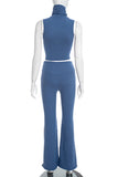 High-Neck Crop Top and Flared Pants Set