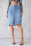 Distressed Denim Midi Skirt