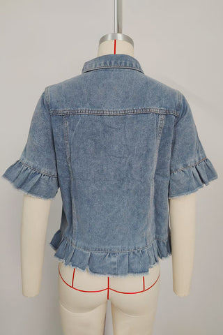 Distressed Denim Jacket with Fringe Detailing