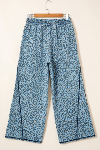 Wide-Leg Leopard Print Casual Pants