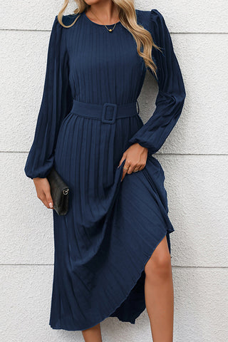 Belted Pleated Midi Dress
