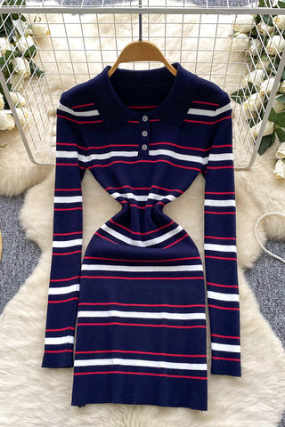 Button-Up Striped Polo Dress