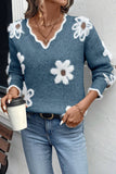 Floral Pattern V-Neck Sweater