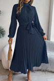 Pleated Midi Dress with Belt