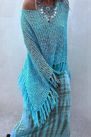 Fringe-Trim Open-Knit Cover-Up