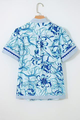 Floral Patterned Blouse with V-Neck