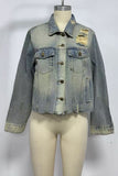 Distressed Denim Jacket with Button Closure