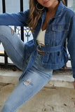 Belted Denim Jacket with Button Detail