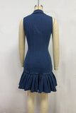 Button-Front Denim Dress with Embellished Collar