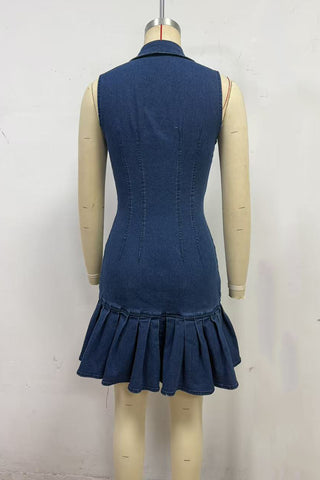 Button-Front Denim Dress with Embellished Collar