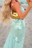 Sequined Overlay Evening Dress
