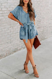 Tie-Waist Denim Romper