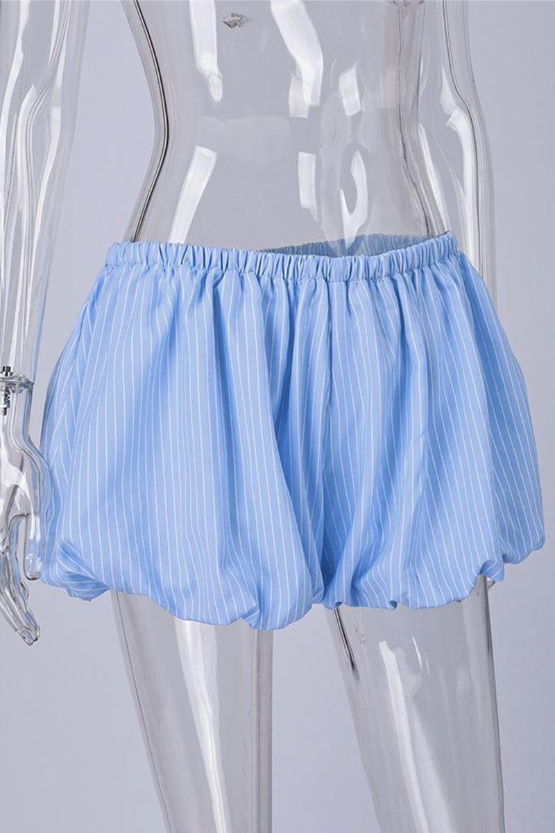 Striped Elastic Waist Casual Shorts