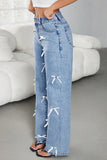 Bow-Accent Straight-Leg Jeans