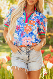 Floral Print Polo Blouse