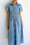 Button-Front Denim Midi Dress