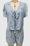 Tie-Front Striped Short Set
