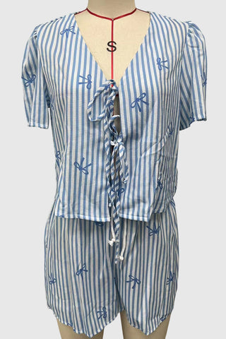 Tie-Front Striped Short Set