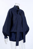 Tie-Neck Balloon Sleeve Short Set
