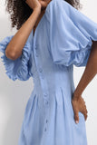 Puff-Sleeve Buttoned Casual Dress