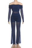 Off-Shoulder Sheer Panel Jumpsuit