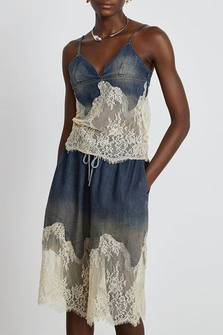 Lace-Trim Denim Short