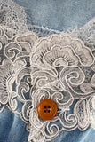 Lace-Trim Button-Front Denim Dress