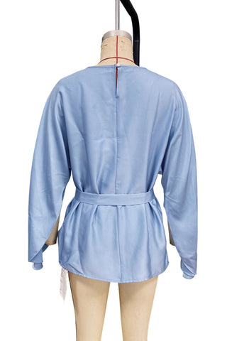 Belted Batwing Sleeve Blouse