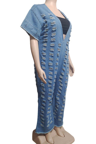 Distressed Denim Jumpsuit