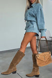 Button-Up Denim Short Set with Modern Style