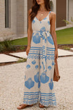 Sleeveless Patterned Jumpsuit with Belt
