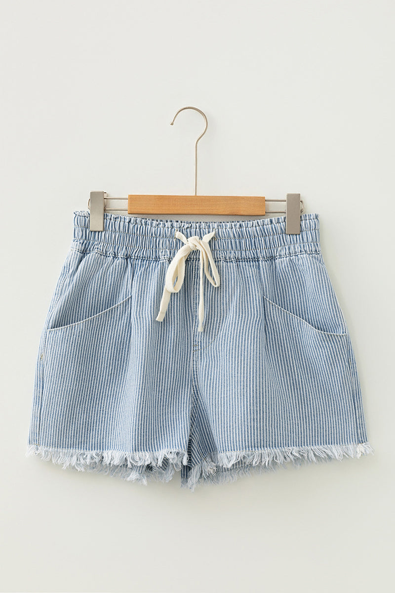 Striped Elastic-Waist Casual Shorts