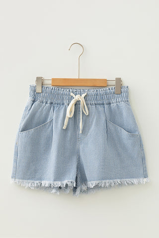 Striped Elastic-Waist Casual Shorts