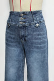 Button-Front Wide Leg Denim Pants