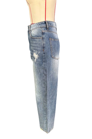 High-Waisted Ripped Straight Jeans